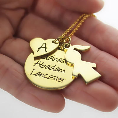 Family Names Pendant For Mother With Kids Charm In Gold Plated - Custom Jewellery By All Uniqueness