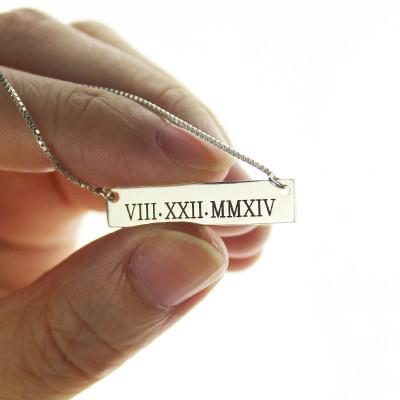 Custom Roman Numeral Bar Necklace Silver - Custom Jewellery By All Uniqueness