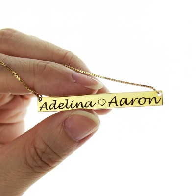 Gold Bar Necklace Engraved Double Name - Custom Jewellery By All Uniqueness