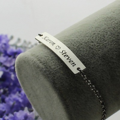 Engraved Name Bar Bracelet For Her Silver - Custom Jewellery By All Uniqueness