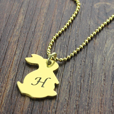 Tiny Rabbit Initial Charm Necklace Gold Plated - Custom Jewellery By All Uniqueness