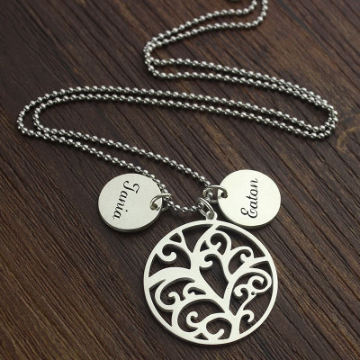 Family Tree Necklace with Custom Name Charm Silver - Custom Jewellery By All Uniqueness