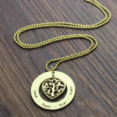 Circle Family Tree Pendant Necklace In Gold Plated - Custom Jewellery By All Uniqueness