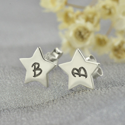 Star Stud Initial Earrings In Silver - Custom Jewellery By All Uniqueness