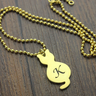 Gold Over Cat Initial Pendant Necklace - Custom Jewellery By All Uniqueness