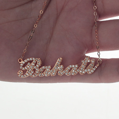 Rose Gold Plated Full Birthstone Carrie Name Necklace - Custom Jewellery By All Uniqueness