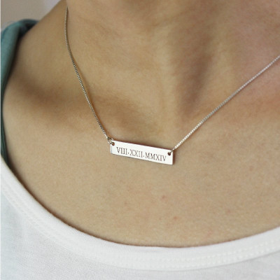 Custom Roman Numeral Bar Necklace Silver - Custom Jewellery By All Uniqueness