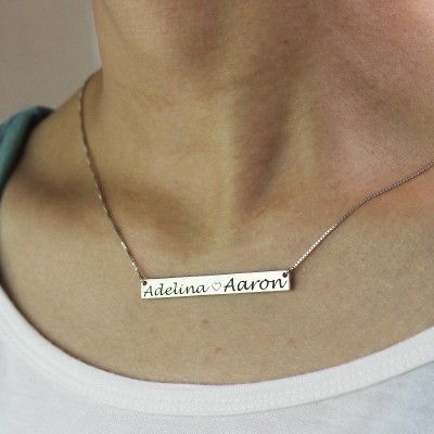 Couple Bar Necklace Engraved Name Silver - Custom Jewellery By All Uniqueness