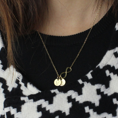 Infinity Necklace With Disc Initial Charm Gold Plated - Custom Jewellery By All Uniqueness