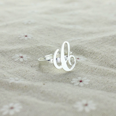 Carrie Initial Letter Ring Silver - Custom Jewellery By All Uniqueness