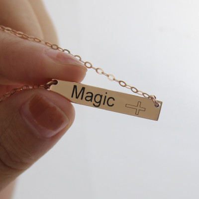 Engraved Name Bar Necklace with Icons Rose Gold Plated - Custom Jewellery By All Uniqueness