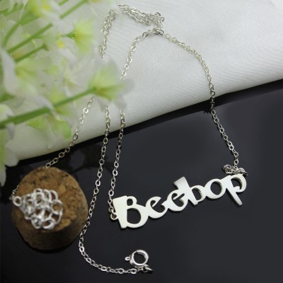 Solid White Gold Beetle font Letter Name Necklace - Custom Jewellery By All Uniqueness
