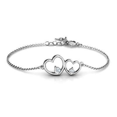 Silver Double Heart With Two Stones Bracelet - Custom Jewellery By All Uniqueness
