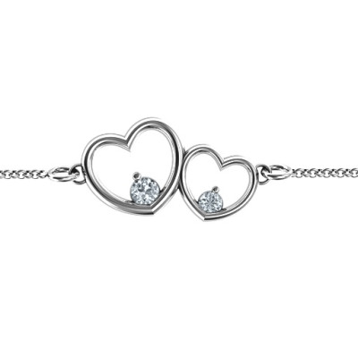 Silver Double Heart With Two Stones Bracelet - Custom Jewellery By All Uniqueness