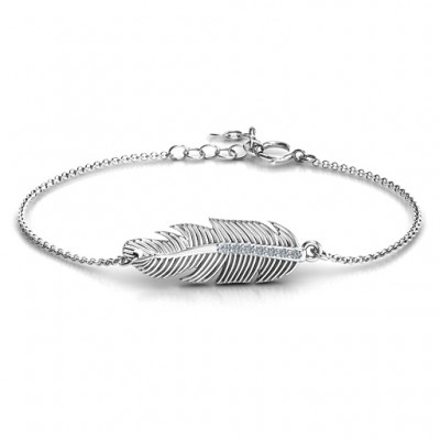 Silver Feather with Accent Stones Bracelet - Custom Jewellery By All Uniqueness