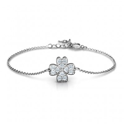 Silver Four Leaf Heart Clover Bracelet - Custom Jewellery By All Uniqueness