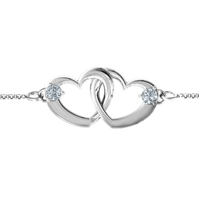 Silver Interlocking Heart Promise Bracelet with Two Stones - Custom Jewellery By All Uniqueness