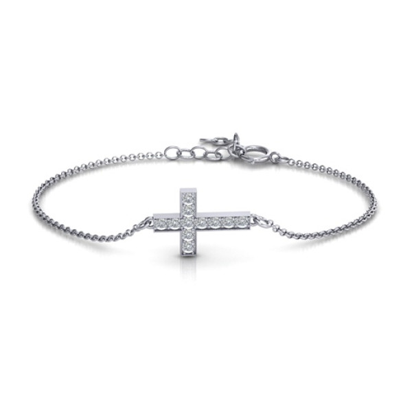 Silver Shimmering Cross Bracelet With Cubic Zirconia Accent Stones - Custom Jewellery By All Uniqueness