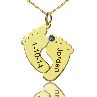 Birthstone Memory Baby Feet Charms with Date Name Gold Plated - Custom Jewellery By All Uniqueness