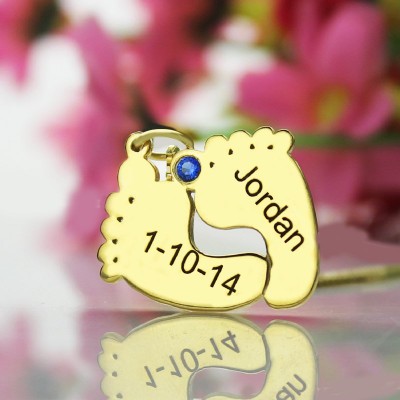Birthstone Memory Baby Feet Charms with Date Name Gold Plated - Custom Jewellery By All Uniqueness