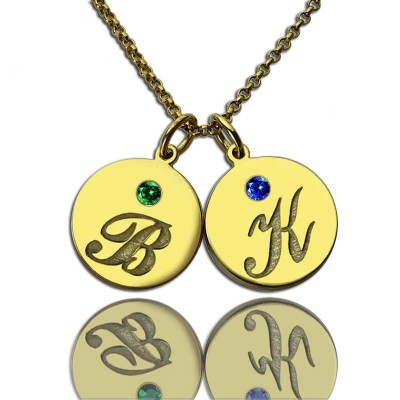 Engraved Initial Birthstone Disc Charm Necklace Gold Plated - Custom Jewellery By All Uniqueness