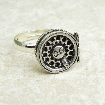 Fly Fishing Reel Ring Antiqued Pewter - Custom Jewellery By All Uniqueness