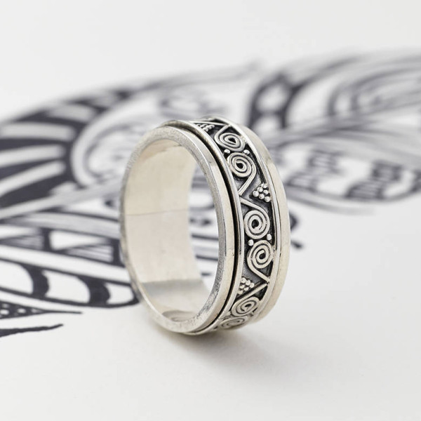 Mens Aztec Silver Spinning Ring - Custom Jewellery By All Uniqueness