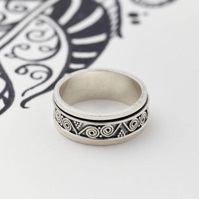 Mens Aztec Silver Spinning Ring - Custom Jewellery By All Uniqueness