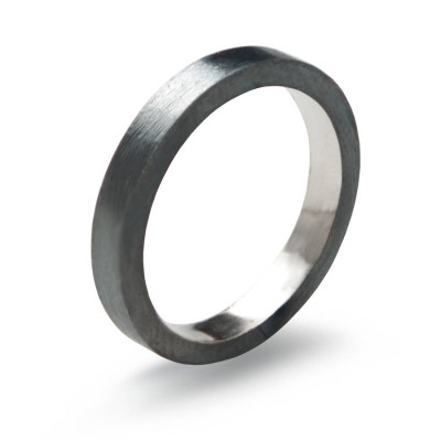 Black Silver Ring, 3mm Flat Band Oxidised - Custom Jewellery By All Uniqueness