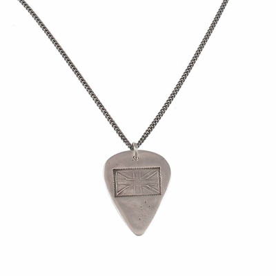 British Flag Stamp Silver Plectrum Necklace - Custom Jewellery By All Uniqueness