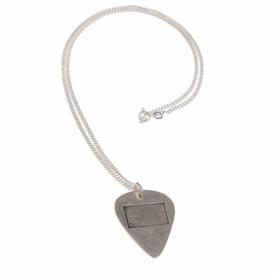 British Flag Stamp Silver Plectrum Necklace - Custom Jewellery By All Uniqueness