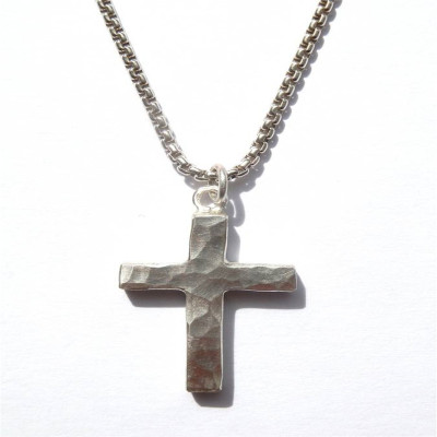 Chunky Hammered Silver Cross Necklace - Custom Jewellery By All Uniqueness