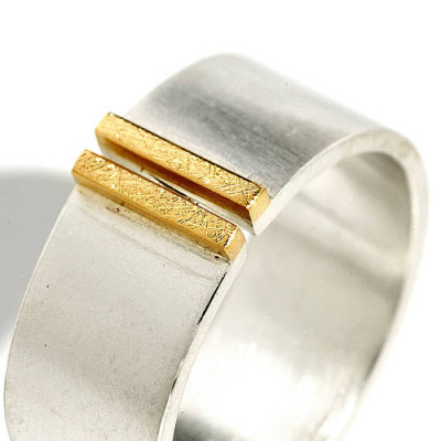 Silver And Gold Double Bar Wide Band Ring - Custom Jewellery By All Uniqueness