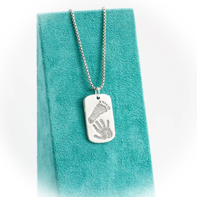 Footprint Handprint Mens Dog Tag Necklace - Two Pendants - Custom Jewellery By All Uniqueness