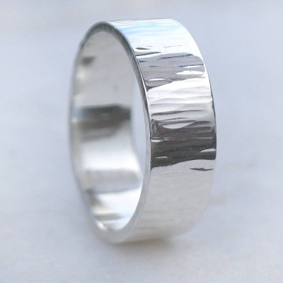 Hammered Silver Ring With Tree Bark Finish - Custom Jewellery By All Uniqueness