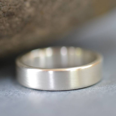 Satin Silver Rectangular Wedding Ring - Custom Jewellery By All Uniqueness