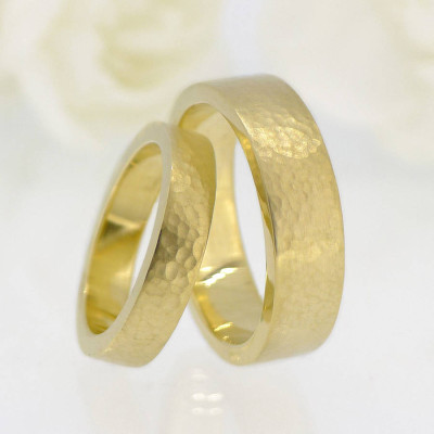 His And Hers Hammered Wedding Ring Gold Set - Custom Jewellery By All Uniqueness