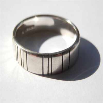 Mens Silver Barcode Oxidized Ring - Custom Jewellery By All Uniqueness