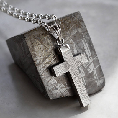 Meteorite And Silver Cross Necklace - Custom Jewellery By All Uniqueness