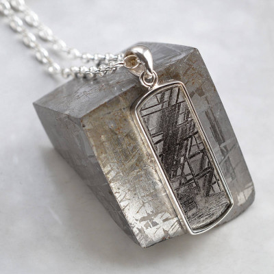 Meteorite And Silver Rectangular Necklace - Custom Jewellery By All Uniqueness