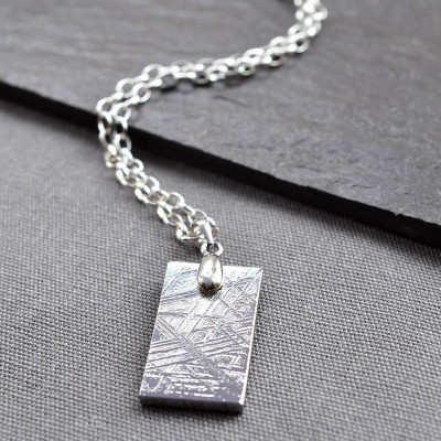 Meteorite And Silver Tag Necklace - Custom Jewellery By All Uniqueness