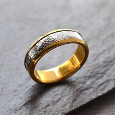 Meteorite Inlaid Gold Plated Ring - Custom Jewellery By All Uniqueness