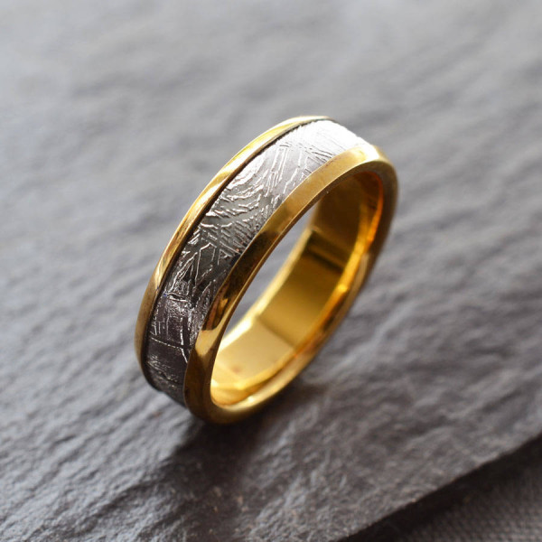 Meteorite Inlaid Gold Plated Ring - Custom Jewellery By All Uniqueness