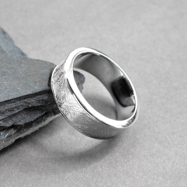 Meteorite Inlaid Silver Ring - Custom Jewellery By All Uniqueness