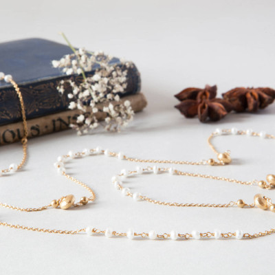 Pearls And Gold Beads Long Layering Chain Necklace - Custom Jewellery By All Uniqueness