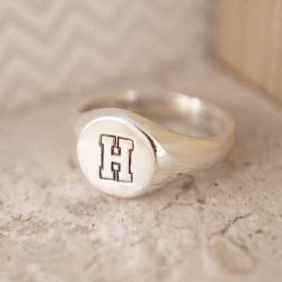 Round Initial Silver Signet Ring - Custom Jewellery By All Uniqueness