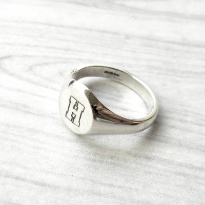 Round Initial Silver Signet Ring - Custom Jewellery By All Uniqueness