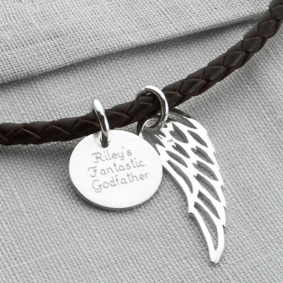 Silver Wing And Disc Leather Necklet - Custom Jewellery By All Uniqueness