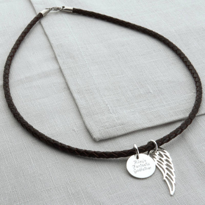 Silver Wing And Disc Leather Necklet - Custom Jewellery By All Uniqueness