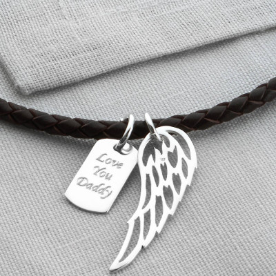 Silver Wing And Dogtag Leather Necklet - Custom Jewellery By All Uniqueness